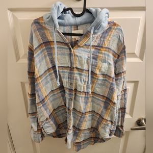 NWOT American Eagle button down hoodie flannel